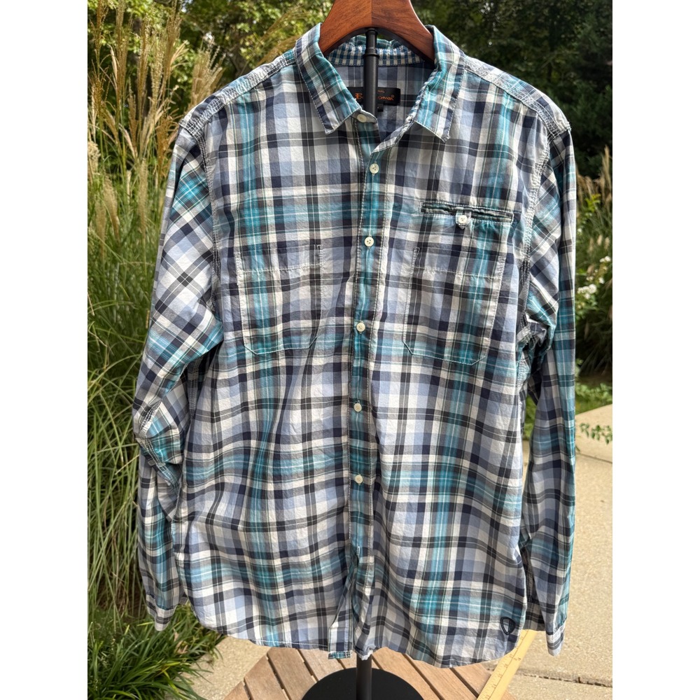 Ben Sherman Blue Plaid Long Sleeve Button Down Shirt Men Large MB1222M